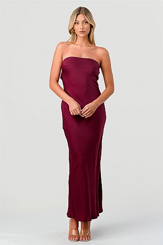 STRAPLESS SATIN MAXI DRESS