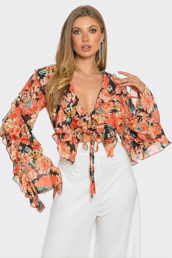 FLORAL RUFFLE TOP